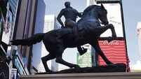 Sculpture By Artist Kehinde Wiley Titled "Rumors Of War" Unveiled In Times Square