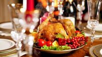 Closeup image of served Christmas dinner table