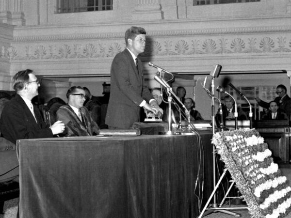 President Kennedy speaking at Cork City Hall during his visit to the city in June 1963.