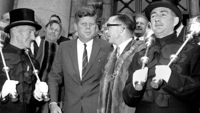 <p>President John FKennedy at Cork City Hall with Lord Mayor of Cork Sean Casey. File picture</p>