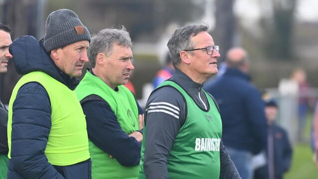 <p>Kilmurry manager Cormac Linehan and selectors against Sean Treacys' during the AIB Munster club JFC quarter final at Templetouhy. Picture; Eddie O'Hare</p>