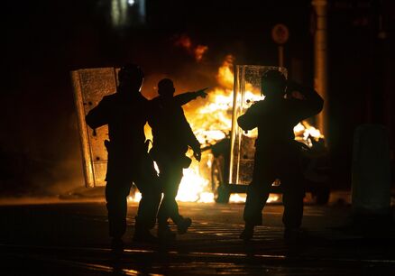 A garda car set on fire during the riots in Dublin's north inner city on Friday. Picture: Colin Keegan/Collins