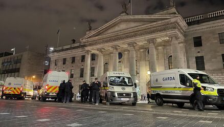 Gardaí outside the GPO on O'Connell St on Friday following the Dublin riots on Thursday evening. Picture: David Young/PA