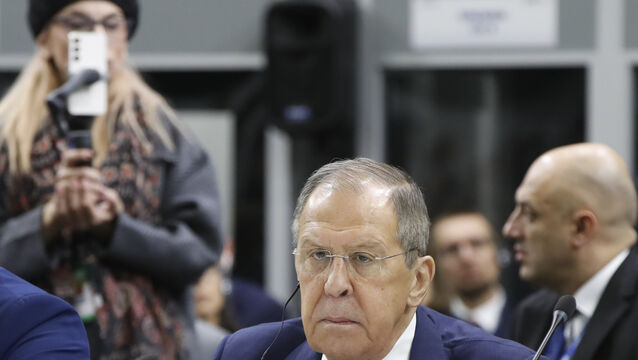 Russia’s foreign minister Sergei Lavrov, front, attends the plenary session of the Organisation for Security and Co-operation in Europe (Boris Grdanoski/AP)