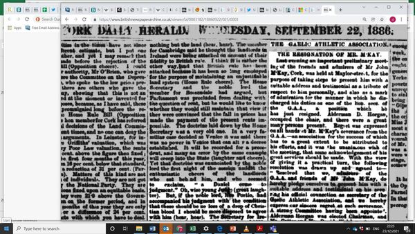 Reporting the tributes to John McKay in the Cork Daily Herald in 1886 