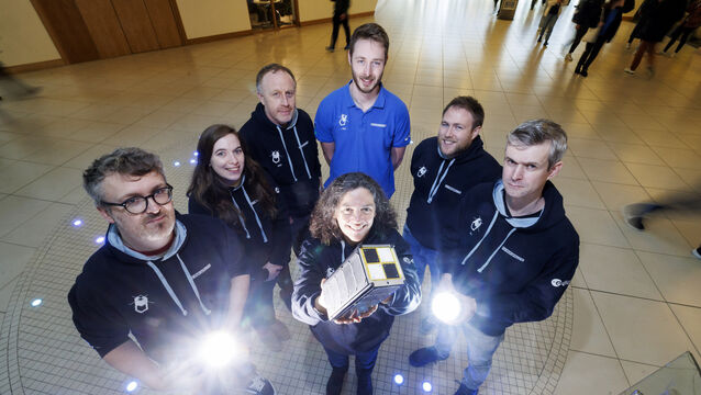 <p>Members of University College Dublin's EIRSAT-1 team ahead of their departure to California for the launch of Ireland's first-ever satellite. Picture: Andres Poveda</p>