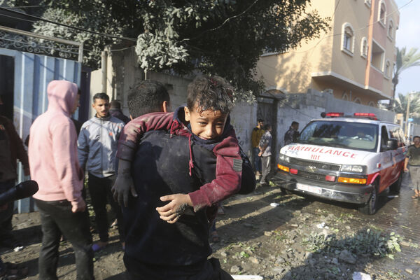 Palestinians evacuate wounded children in Rafah, Gaza Strip. Picture: Hatem Ali/AP
