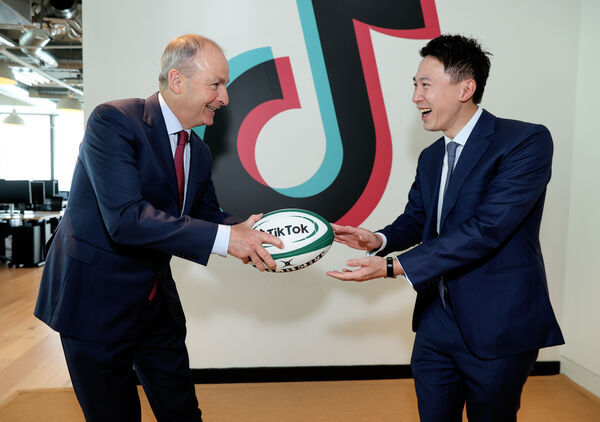 Then taoiseach Micheál Martin and TikTok CEO Shou Zi Chew. The company has added and cut jobs since establishing a centre in Dublin and has come under the scrutiny of the Data Protection Commissioner. Picture: Maxwells.