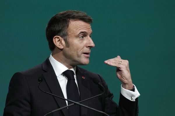 France President Emmanuel Macron speaks during a plenary session at the COP28 UN Climate Summit. Picture: AP Photo/Peter Dejong