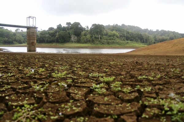 The almost dry water reservoir of Combani visible, on the French Indian Ocean territory of Mayotte in October 2023. Picture: AP Photo/Gregoire Merot