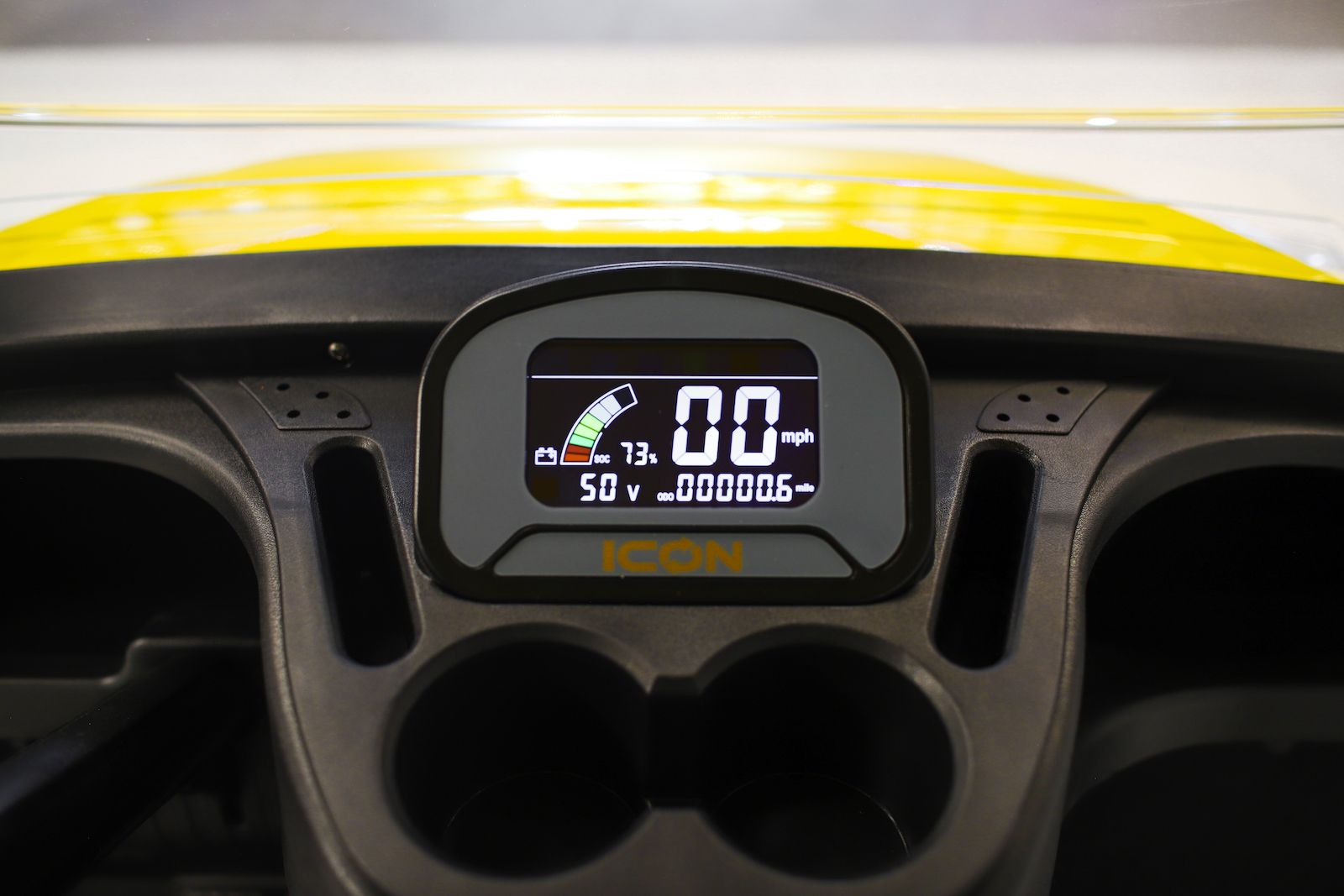 inside of yellow golf cart
